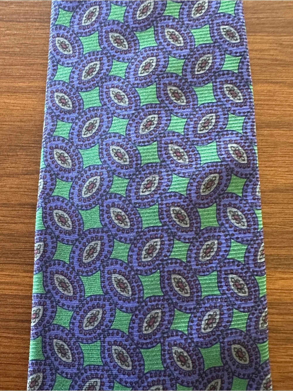 Geoffrey Beene Purple and Green Medallion Silk Tie